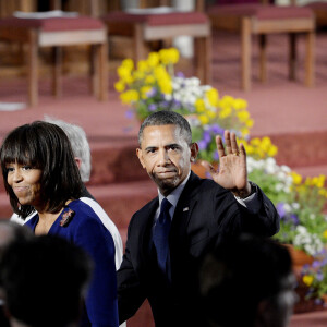 Michelle Obama - Barack Obama rend hommage aux victimes de l'attentat du marathon lors d'un discours pendant une ceremonie religieuse dans la cathedrale de la Sainte-Croix a Boston, le 18 avril 2013.