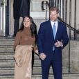 Le prince Harry, duc de Sussex, et Meghan Markle, duchesse de Sussex, en visite à la Canada House à Londres, le 7 janvier 2020, pour exprimer leur gratitude quant à l'hospitalité que le pays leur a témoignée.