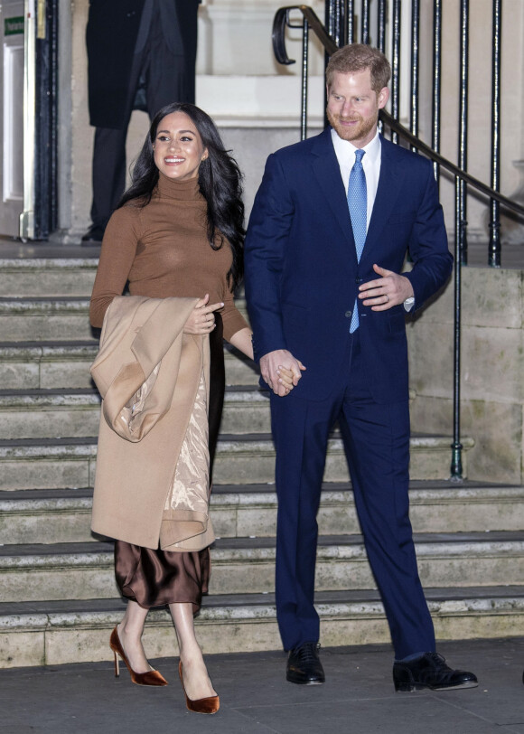 Le prince Harry, duc de Sussex, et Meghan Markle, duchesse de Sussex, en visite à la Canada House à Londres, le 7 janvier 2020, pour exprimer leur gratitude quant à l'hospitalité que le pays leur a témoignée.