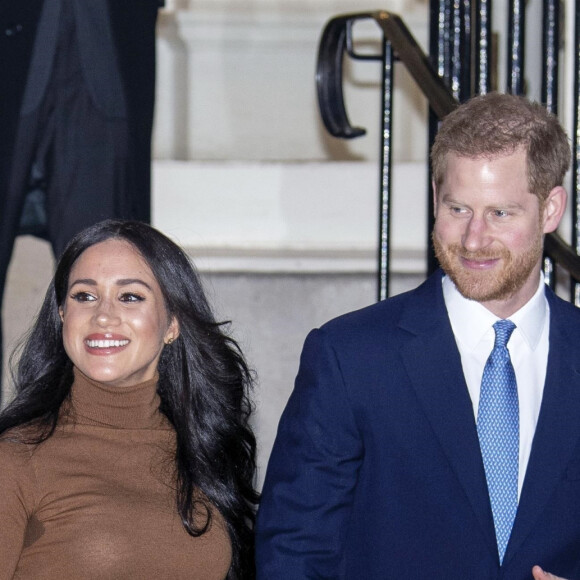 Le prince Harry, duc de Sussex, et Meghan Markle, duchesse de Sussex, en visite à la Canada House à Londres, le 7 janvier 2020, pour exprimer leur gratitude quant à l'hospitalité que le pays leur a témoignée.