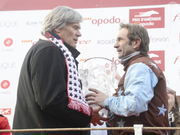 Stéphane Le Foll et Jean-Michel Bazire - Le 94ème Prix d'Amérique Opodo à l'Hippodrome de Paris-Vincennes, le 25 janvier 2015.