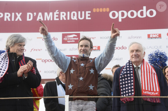 Stéphane Le Foll, Jean-Michel Bazire, Dominique de Bellaigue - Le 94ème Prix d'Amérique Opodo à l'Hippodrome de Paris-Vincennes, le 25 janvier 2015.