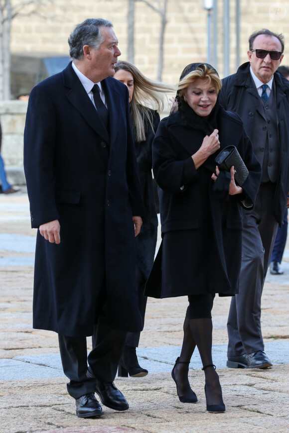 La baronne Thyssen Carmen Cervera et Jose Maria Michavilla lors de la messe en hommage à l'infante Pilar de Bourbon à Madrid, le 29 janvier 2020. La soeur de l'ancien roi d'Espagne est décédée le 8 janvier 2020.