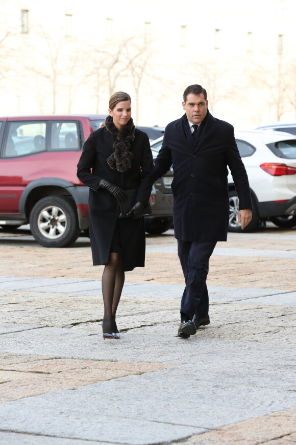 La princesse Margarita et le prince Louis de Bourbon lors de la messe en hommage à l'infante Pilar de Bourbon à Madrid, le 29 janvier 2020. La soeur de l'ancien roi d'Espagne est décédée le 8 janvier 2020.