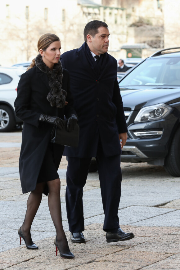 Le prince Louis de Bourbon et sa femme la princesse Margarita lors de la messe en hommage à l'infante Pilar de Bourbon à Madrid, le 29 janvier 2020. La soeur de l'ancien roi d'Espagne est décédée le 8 janvier 2020.