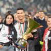 Cristiano Ronaldo, sa compagne Georgina Rodriguez et sa mère Maria Dolores dos Santos Aveiro - Cristiano Ronaldo fête en famille le titre de champion d'Italie avec son équipe la Juventus de Turin à Turin le 19 Mai 2019.
