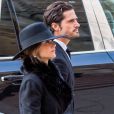 Le prince Carl Philip et la princesse Sofia de Suède aux obsèques de Dagmar von Arbin, comtesse de Wisborg, en l'église d'Oscar à Stockholm le 4 février 2020. Décédée à 103 ans et 8 mois le 22 décembre 2019, la comtesse Dagmar était la doyenne de la maison Bernadotte.