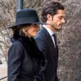 Le prince Carl Philip et la princesse Sofia de Suède aux obsèques de Dagmar von Arbin, comtesse de Wisborg, en l'église d'Oscar à Stockholm le 4 février 2020. Décédée à 103 ans et 8 mois le 22 décembre 2019, la comtesse Dagmar était la doyenne de la maison Bernadotte.