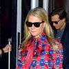 Exclusif - Gwyneth Paltrow porte une robe Gucci pour aller fêter son anniversaire (47 ans) avec son mari Brad Falchuk à New York, le 27 septembre 2019