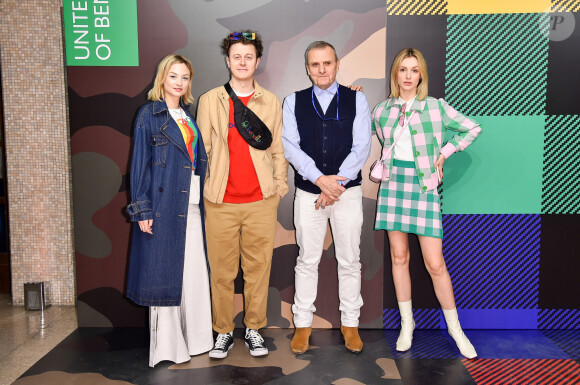 Norman Thavaud et sa compagne Martha Gambet, Jean-Charles de Castelbajac et Lucie-Rose Mahe assistent à la présentation de la nouvelle collection Automne-Hiver 2020-2021 de "United Colors of Benetton" lors de la Fashion Week de Milan. Le 20 février 2020.