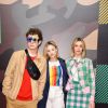 Norman Thavaud, sa compagne Martha Gambet et Lucie-Rose Mahe assistent à la présentation de la nouvelle collection Automne-Hiver 2020-2021 de "United Colors of Benetton" lors de la Fashion Week de Milan. Le 20 février 2020.
