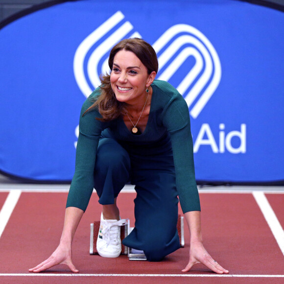 Kate Middleton, duchesse de Cambridge, lors d'un événement SportsAid au stade olympique de Londres, Royaume Uni, le 26 février 2020.