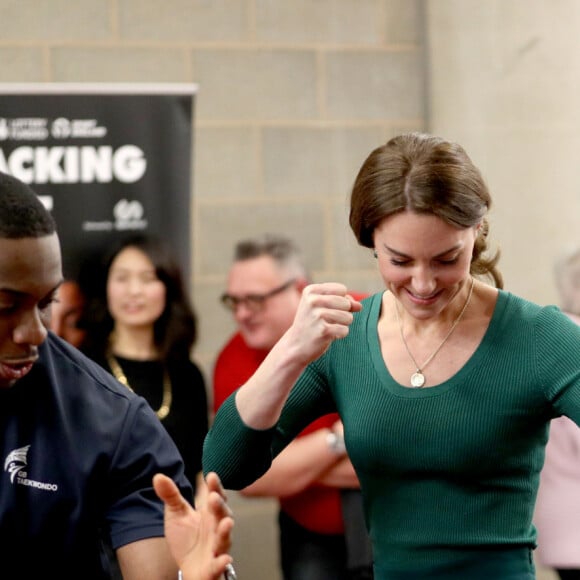 Kate Middleton, duchesse de Cambridge, lors d'un événement SportsAid au stade olympique de Londres, Royaume Uni, le 26 février 2020.