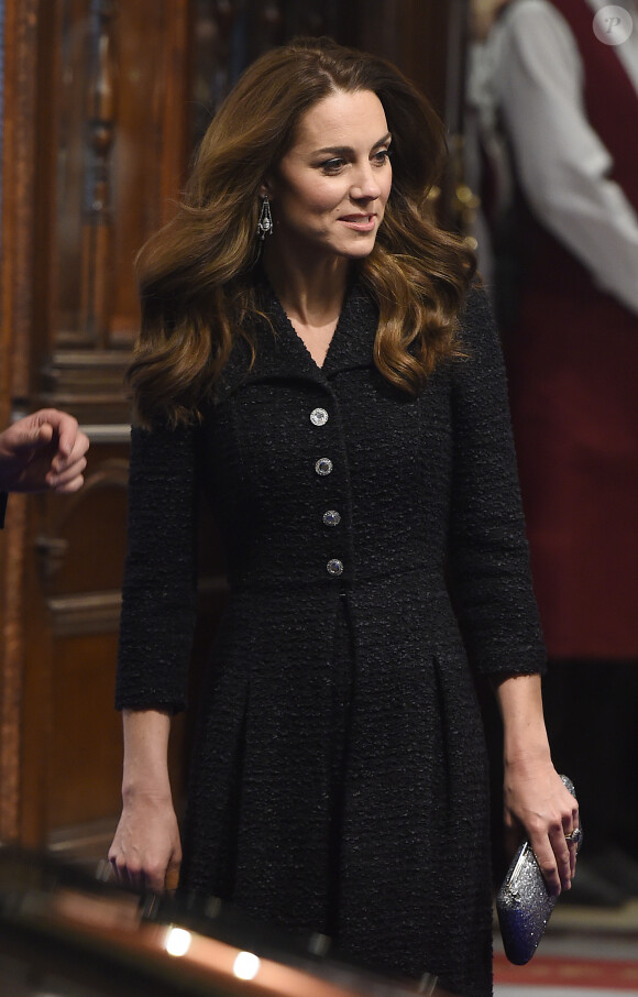 Kate Middleton, duchesse de Cambridge, au théâtre Noël Coward après la représentation de la comédie musicale "Dear Evan Hansen" à Londres, le 25 février 2020.