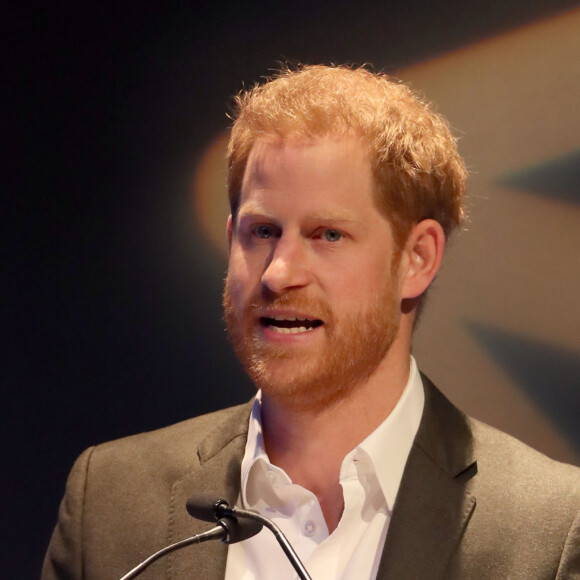 Le prince Harry, duc de Sussex, lors d'un sommet sur le tourisme durable au centre de conférences international d'Edimbourg, Ecosse, Royaume Uni, le 26 février 2020.