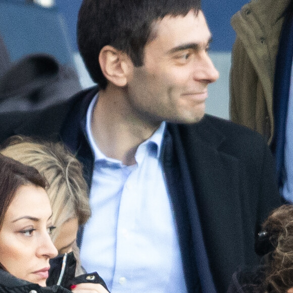 Rachel Legrain-Trapani, enceinte, (Miss France 2007) et son compagnon Valentin Leonard dans les tribunes lors du match de Ligue 1 "PSG - Dijon (4-0)" au Parc des Princes, le 29 février 2020. © Cyril Moreau/Bestimage