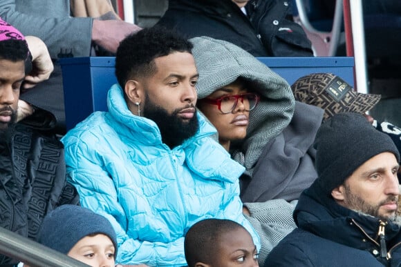 Odell Beckham Jr. et Teyana Taylor dans les tribunes lors du match de Ligue 1 "PSG - Dijon (4-0)" au Parc des Princes, le 29 février 2020. © Cyril Moreau/Bestimage