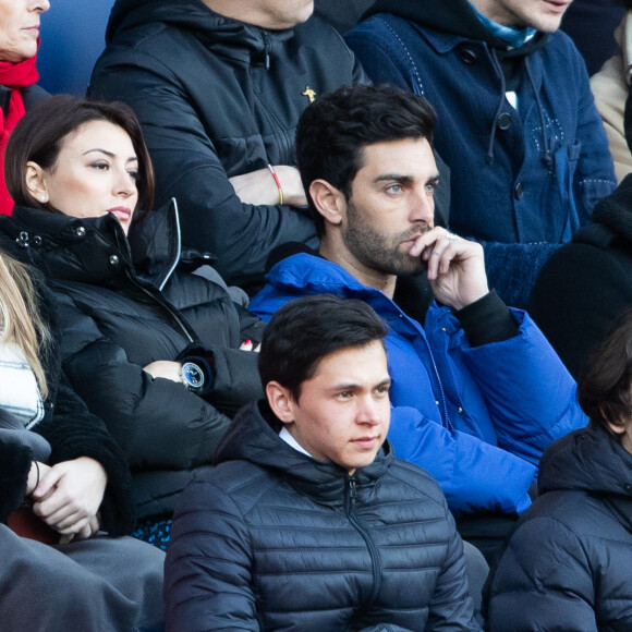Rachel Legrain-Trapani, enceinte, (Miss France 2007) et son compagnon Valentin Leonard dans les tribunes lors du match de Ligue 1 "PSG - Dijon (4-0)" au Parc des Princes, le 29 février 2020. © Cyril Moreau/Bestimage
