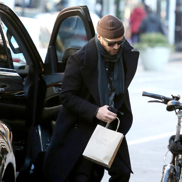 Exclusif - Justin Timberlake arrive dans un studio d'enregistrement à New York City, New York, Etats-Unis, le 29 janvier 2020.