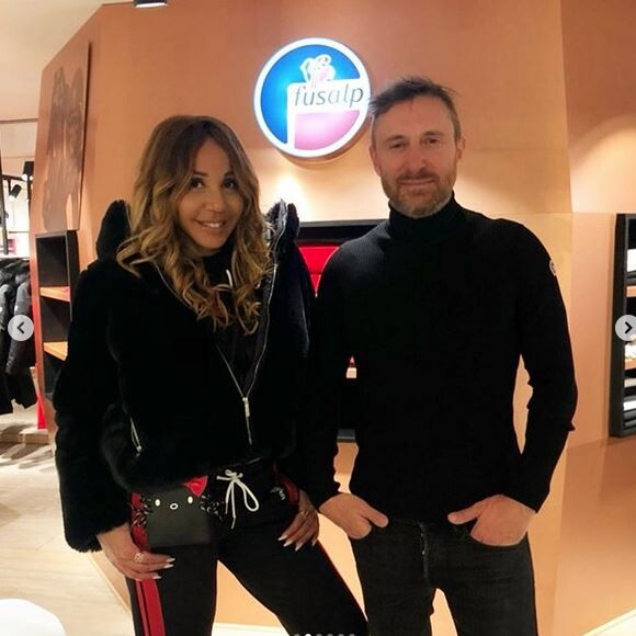 Cathy et David Guetta en vacances à Couchevel. Février 2020.