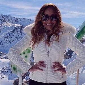 Cathy Guetta en vacances à Couchevel. Février 2020.