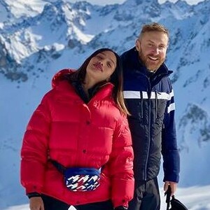David Guetta et Jessica Ledon en vacances à Couchevel. Février 2020.