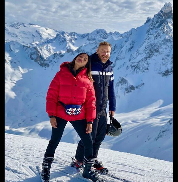 David Guetta et Jessica Ledon en vacances à Couchevel. Février 2020.