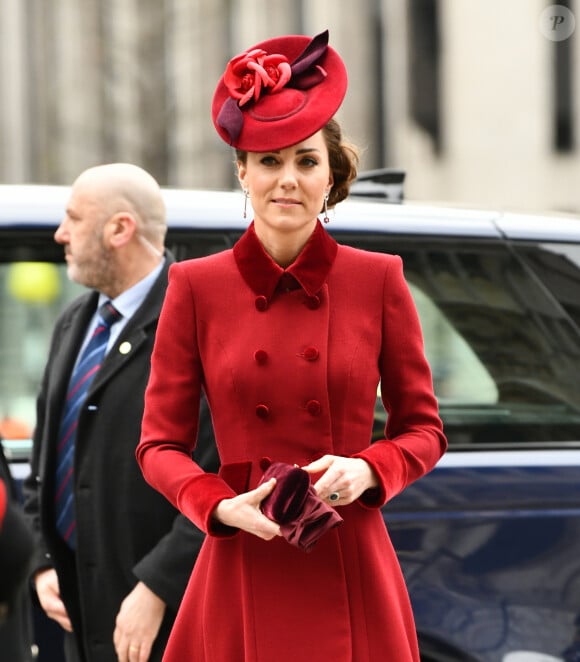 Kate Catherine Middleton, duchesse de Cambridge - La famille royale d'Angleterre à son arrivée à la cérémonie du Commonwealth en l'abbaye de Westminster à Londres. Le 9 mars 2020