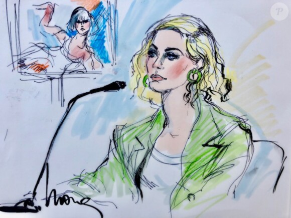 Exclusif - Illustrations de Katy Perry et Marcus Gray (dit "Flame") au tribunal, où Katy répond d'accusations de plagiat. Los Angeles, le 18 juillet 2019.
