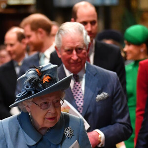 La reine Elisabeth II d'Angleterre et le prince Charles - La famille royale d'Angleterre lors de la cérémonie du Commonwealth en l'abbaye de Westminster à Londres. Le 9 mars 2020