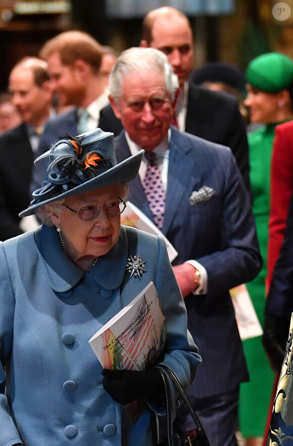 La reine Elisabeth II d'Angleterre et le prince Charles - La famille royale d'Angleterre lors de la cérémonie du Commonwealth en l'abbaye de Westminster à Londres. Le 9 mars 2020