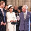 Catherine Kate Middleton, duchesse de Cambridge, le prince William, duc de Cambridge, le prince Harry, duc de Sussex, Meghan Markle, enceinte, duchesse de Sussex, le prince Charles, prince de Galles lors de la messe en l'honneur de la journée du Commonwealth à l'abbaye de Westminster à Londres le 11 mars 2019.