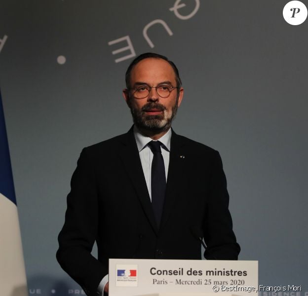 Le premier ministre Edouard Philippe - Conférence de presse après le conseil des ministres au palais de l'Élysée à Paris le 25 mars 2020. © François Mori / Pool / Bestimage