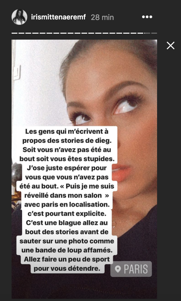 Iris Mittenaere défend Diego El Glaoui sur Instagram le 27 mars 2020.