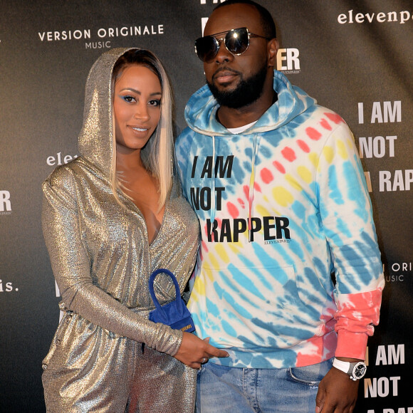 Le rappeur Gims (Maître Gims - Gandhi Djuna) et sa femme Demdem Djuna lors de la soirée de lancement de la collection capsule "I'm not a rapper" de la marque Elevenparis (Eleven Paris) à Paris, France, le 11 avril 2019. © Veeren/Bestimage