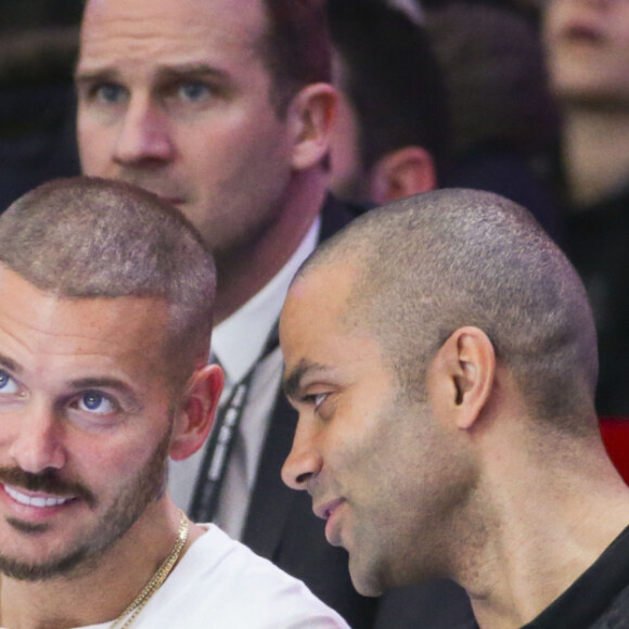 Matt Pokora (M. Pokora) et Tony Parker (Président ASVEL) - People au match de basket "ASVEL vs Boulogne Levallois Metropolitans" lors de la première demi-finale de Leaders Cup à la "Disney Events Arena" de Marne-la-Vallée, le 15 février 2020. Les Metropolitans de Boulogne-Levallois ont battu Cholet 82 à 74. © Gwendoline Le Goff / Panoramic / Bestimage