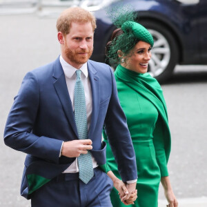 Le prince Harry, duc de Sussex, et Meghan Markle, duchesse de Sussex - La famille royale d'Angleterre à la sortie de la cérémonie du Commonwealth en l'abbaye de Westminster à Londres, le 9 mars 2020.