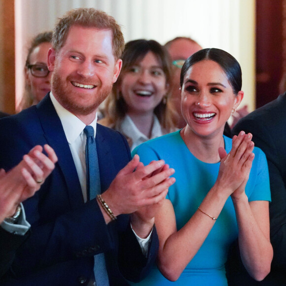 Le prince Harry, duc de Sussex, et Meghan Markle, duchesse de Sussex lors de la cérémonie des Endeavour Fund Awards au Mansion House à Londres, Royaume Uni, le 5 mars 2020.