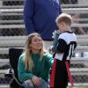 Exclusif - Hilary Duff et son ex-mari Mike Comrie encouragent leur fils Luca lors de son match de football à Studio City, Los Angeles, Californie, Etats-Unis, le 7 mars 2020.