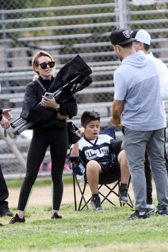 Exclusif - Hilary Duff et son ex-mari Mike Comrie assistent au match de football de leur fils Luca à Los Angeles 29 février 2020.