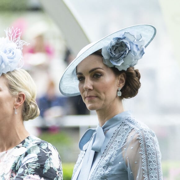 La princesse Eugenie d'York, La princesse Anne, Zara Phillips (Zara Tindall), Catherine, Duchess of Cambridge - La famille royale britannique et les souverains néerlandais lors de la première journée des courses d'Ascot 2019, à Ascot, Royaume Uni, le 18 juin 2019.