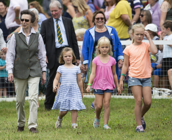 La princesse Anne d'Angleterre et trois de ses petites filles, Mia Tindall, Isla Phillips et Savannah Phillips au "Festival of British Eventing" à Gatcombe Park. Le 3 août 2019