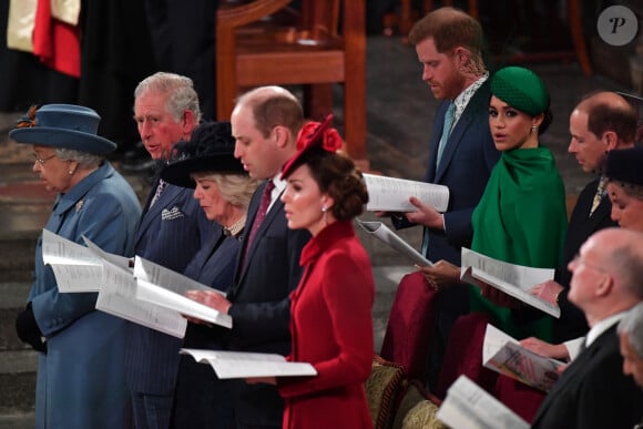 Le prince William, duc de Cambridge, et Catherine (Kate) Middleton, duchesse de Cambridge, Le prince Charles, prince de Galles, et Camilla Parker Bowles, duchesse de Cornouailles, Le prince Harry, duc de Sussex, Meghan Markle, duchesse de Sussex - La famille royale d'Angleterre lors de la cérémonie du Commonwealth en l'abbaye de Westminster à Londres le 9 mars 2020.