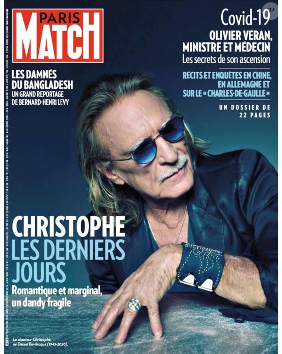 Le magazine "Paris Match" consacre sa couverture au chanteur Christophe, mort le 16 avril 2020. Numéro du 23 avril 2020.