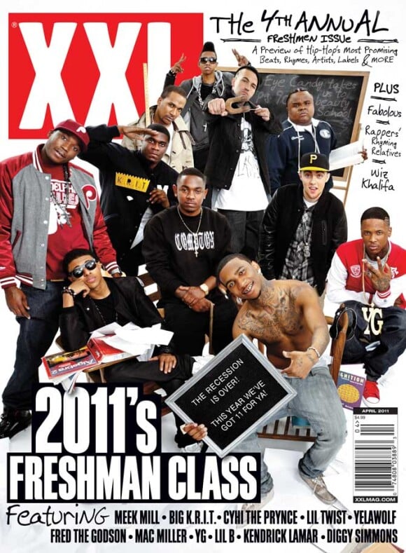 Fred The Godson (au tableau, à droite) sur la couverture du numéro spécial 2011's Freshman Class du magazine XXL.