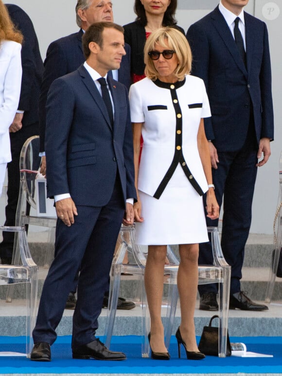 Brigitte et Emmanuel Macron - Défilé militaire du 14 Juillet sur les Champs-Elysées à Paris © Pierre Perusseau / Bestimage