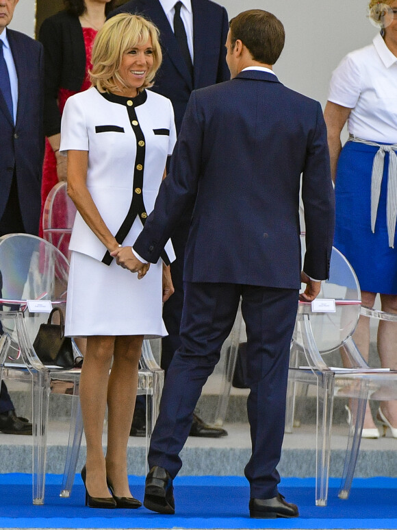 Brigitte et Emmanuel Macron - Défilé militaire du 14 Juillet sur les Champs-Elysées à Paris © Pierre Perusseau / Bestimage