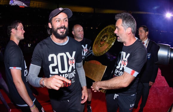 Ugo Mola (manager sportif Toulouse), William Servat (entraîneur avants Toulouse), Clement Poitrenaud (entraîneur arrieres Toulouse) - Victoire du Stade Toulousain - Finale du Top 14 en rugby entre le Stade Toulousain et l'ASM Clermont au stade de France, Saint-Denis le 15 juin 2019. F. Pestellini / Panoramic / Bestimage