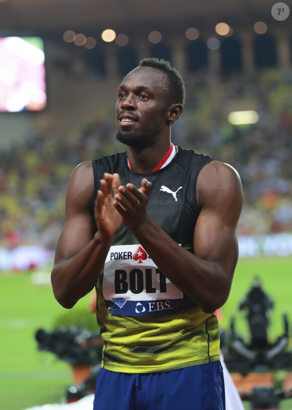 Usain Bolt, le jamaicain, durant le meeting international d'athlétisme Herculis 2017 à Monaco, au stade Louis II le 21 juillet. © Claudia Albuquerque/Bestimage