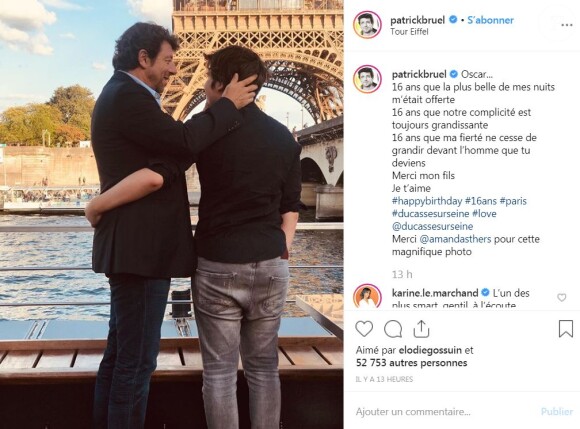 Patrick Bruel célèbre les 16 ans de son fils Oscar lors d'une croisière Ducasse sur Seine, à Paris, le 19 août 2019. 